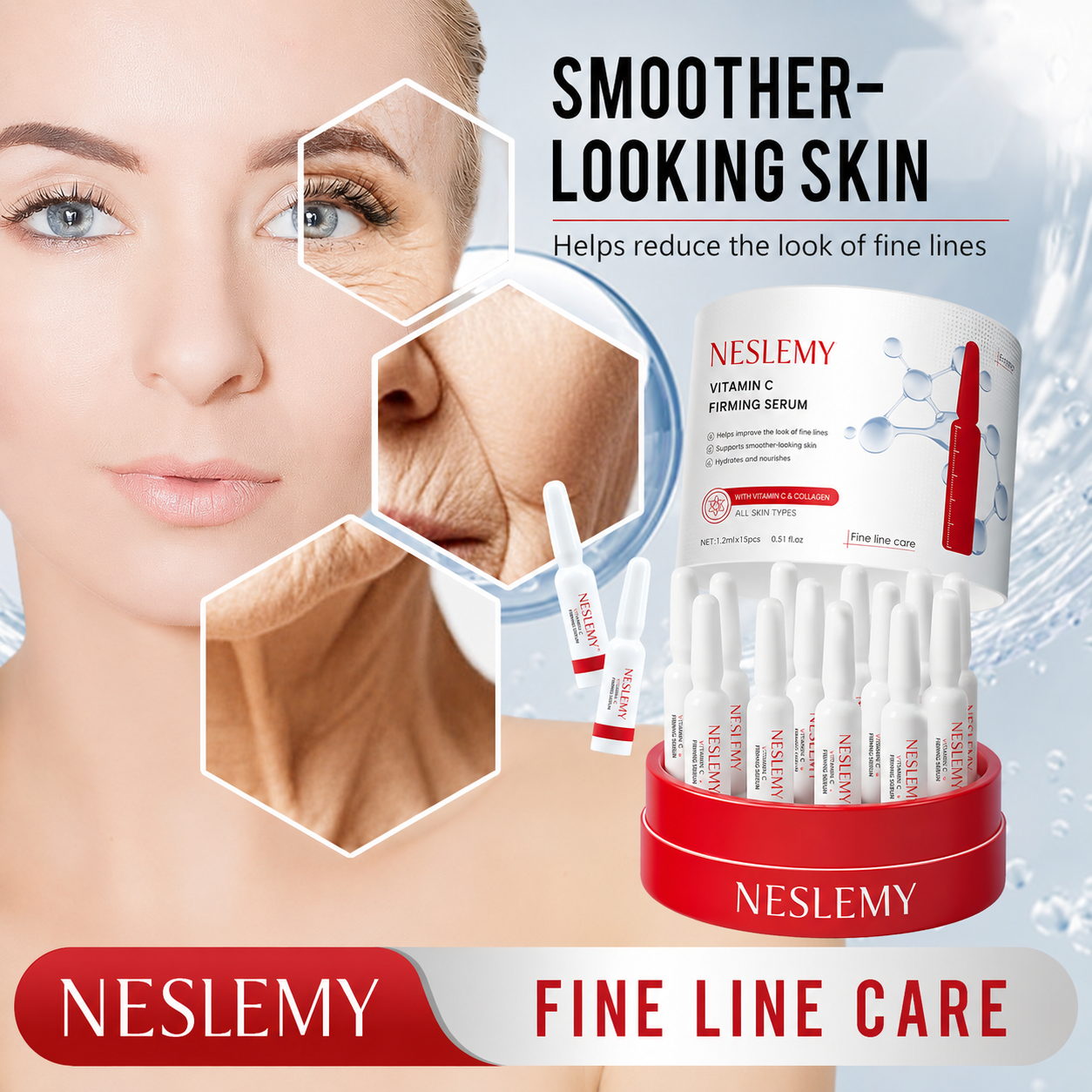 ✨ NESLEMY Vitamin C Collagen Firming Serum Ampoules – Brightening, Hydrating & Anti-Wrinkle Skin Care
